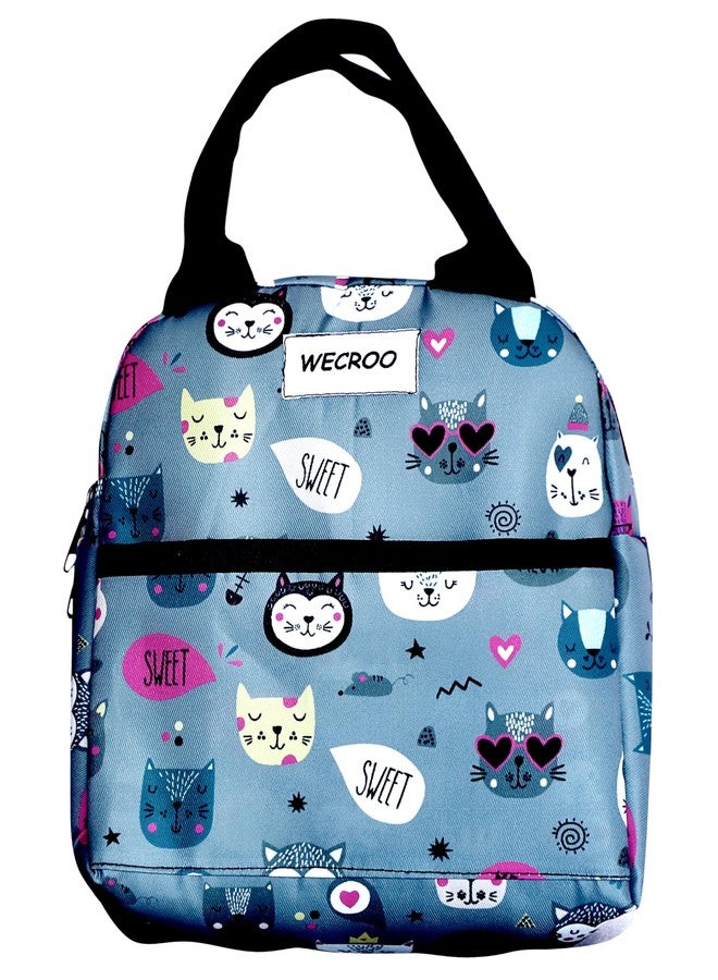 WECROO Insulated Lunch Bag for Girls Tiffin Orgnizer Bag for Travel Office Picnic Storage Lunch Box Bag Portable and Reusable for Collage (Grey Kitty, Small) - Image 1