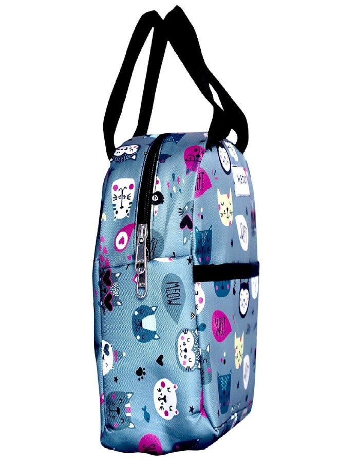 WECROO Insulated Lunch Bag for Girls Tiffin Orgnizer Bag for Travel Office Picnic Storage Lunch Box Bag Portable and Reusable for Collage (Grey Kitty, Small) - Image 2