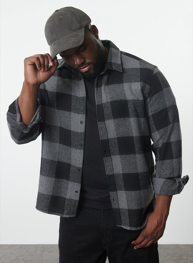 trendyol Large Size Black Winter Checkered Lumberjack Shirt TMNAW25AX00008 - Image 1