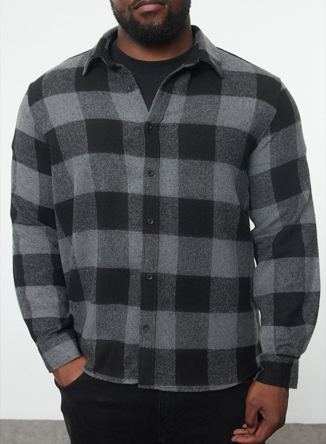 trendyol Large Size Black Winter Checkered Lumberjack Shirt TMNAW25AX00008 - Image 3