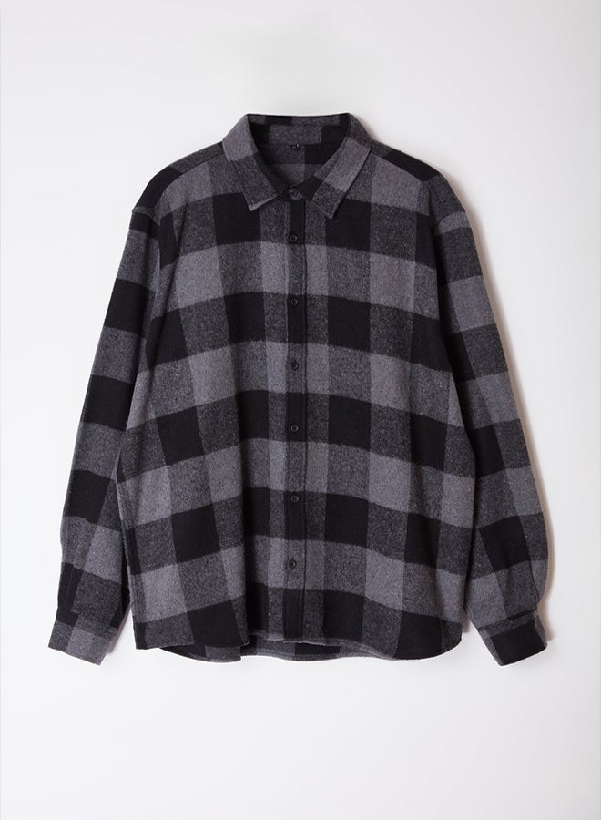 trendyol Large Size Black Winter Checkered Lumberjack Shirt TMNAW25AX00008 - Image 5