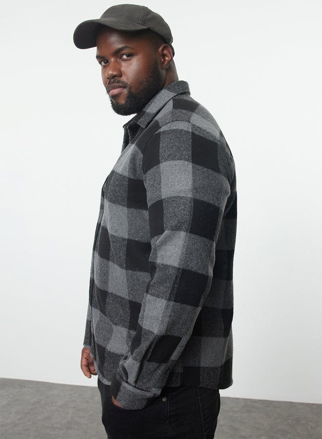 trendyol Large Size Black Winter Checkered Lumberjack Shirt TMNAW25AX00008 - Image 2