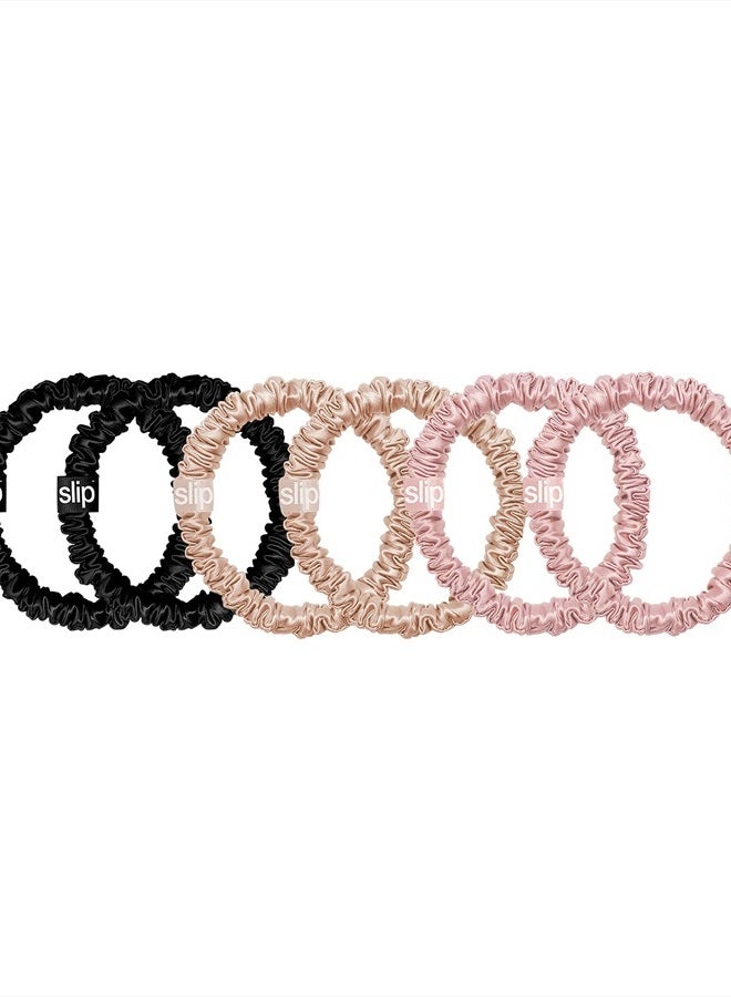 Slip Silk Skinnie Scrunchies in Black, Pink, and Caramel - 100% Pure 22 Momme Mulberry Silk Scrunchies for Women - Hair-Friendly + Luxurious Elastic Scrunchies Set (6 Scrunchies) - Image 1