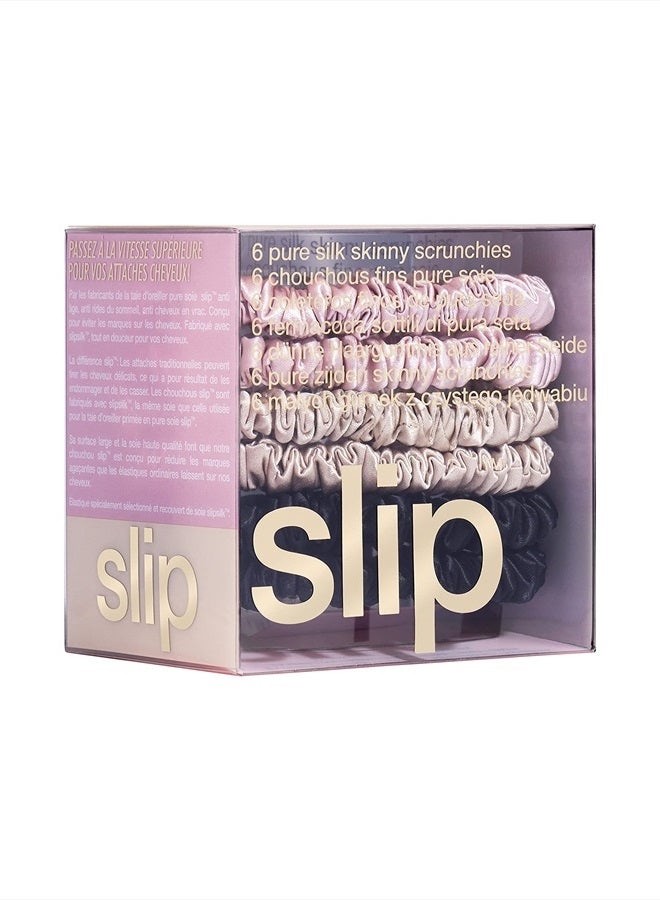 Slip Silk Skinnie Scrunchies in Black, Pink, and Caramel - 100% Pure 22 Momme Mulberry Silk Scrunchies for Women - Hair-Friendly + Luxurious Elastic Scrunchies Set (6 Scrunchies) - Image 3