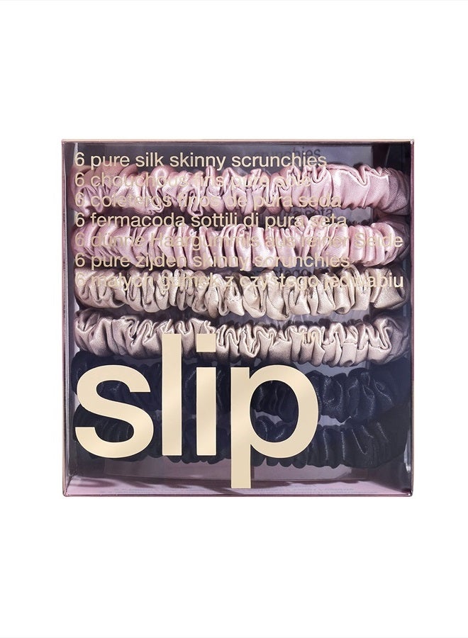 Slip Silk Skinnie Scrunchies in Black, Pink, and Caramel - 100% Pure 22 Momme Mulberry Silk Scrunchies for Women - Hair-Friendly + Luxurious Elastic Scrunchies Set (6 Scrunchies) - Image 2