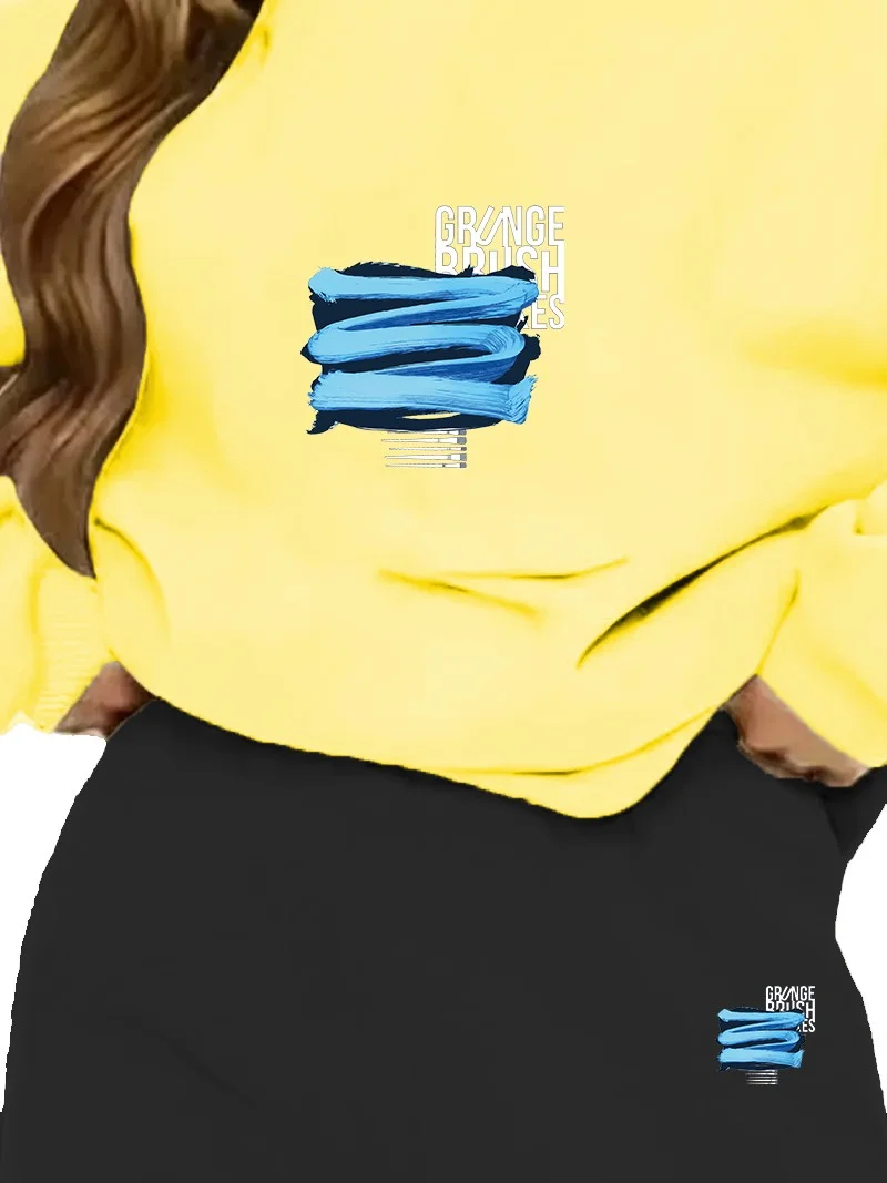 دوغ فش Tracksuit Set Oversize Grunce Brush Printed Tracksuit Set,lover,couple Combination Yellow