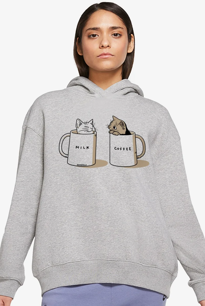 روك اند رول Milky Plain Gray Oversize Hooded Thick Women's Sweatshirt
