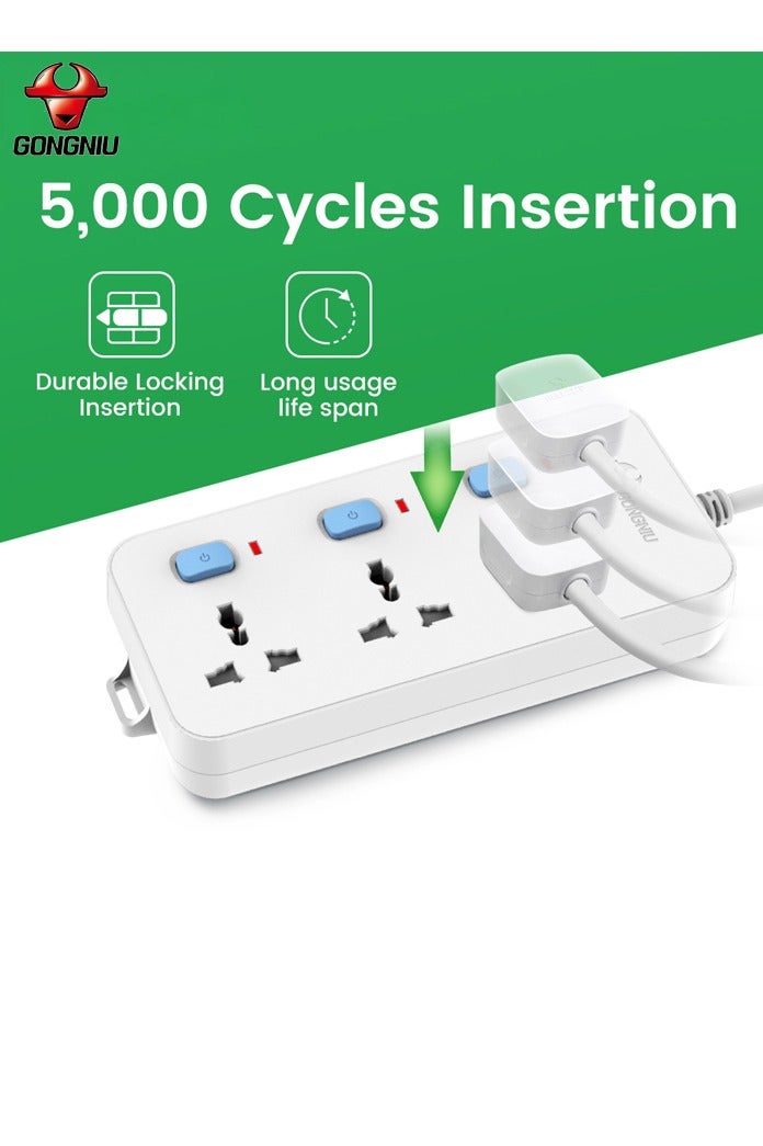 غونغنيو وصلة تمديد كهربائية متعددة – 3 منافذ، 3 مفاتيح فردية، كابل 5 متر | قابس متعدد عالمي مع حماية من زيادة التيار للمنزل والمكتب والسفر - Image 1