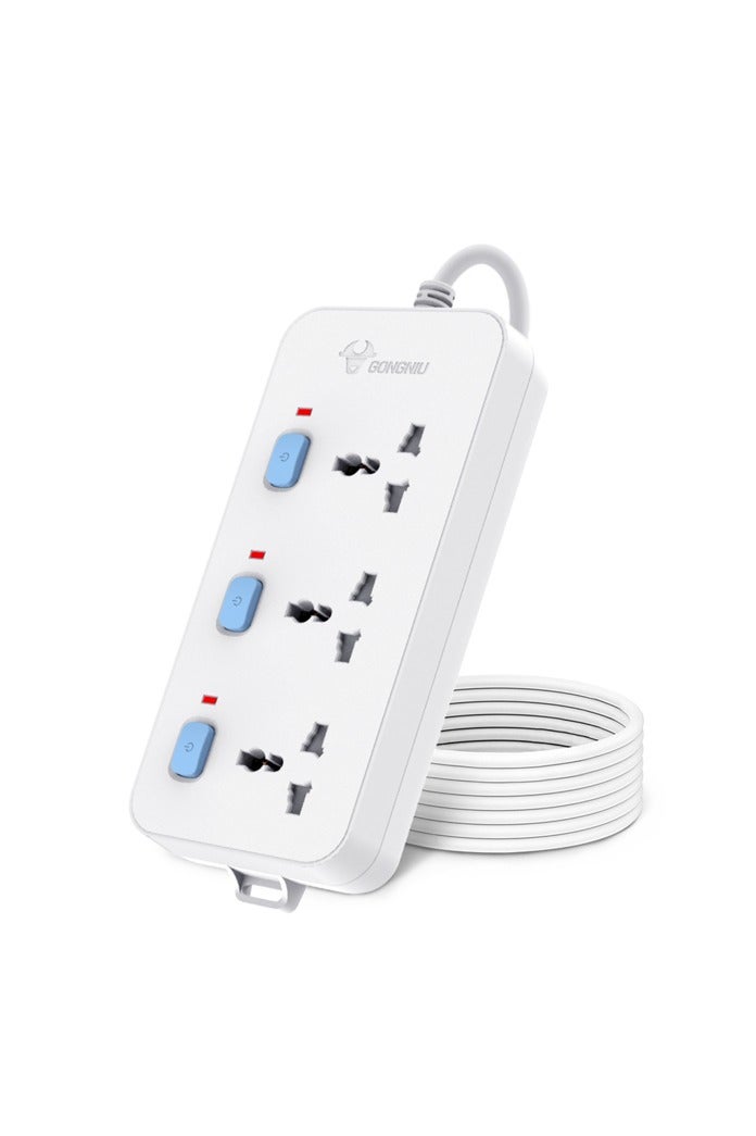 غونغنيو وصلة تمديد كهربائية متعددة – 3 منافذ، 3 مفاتيح فردية، كابل 5 متر | قابس متعدد عالمي مع حماية من زيادة التيار للمنزل والمكتب والسفر - Image 5