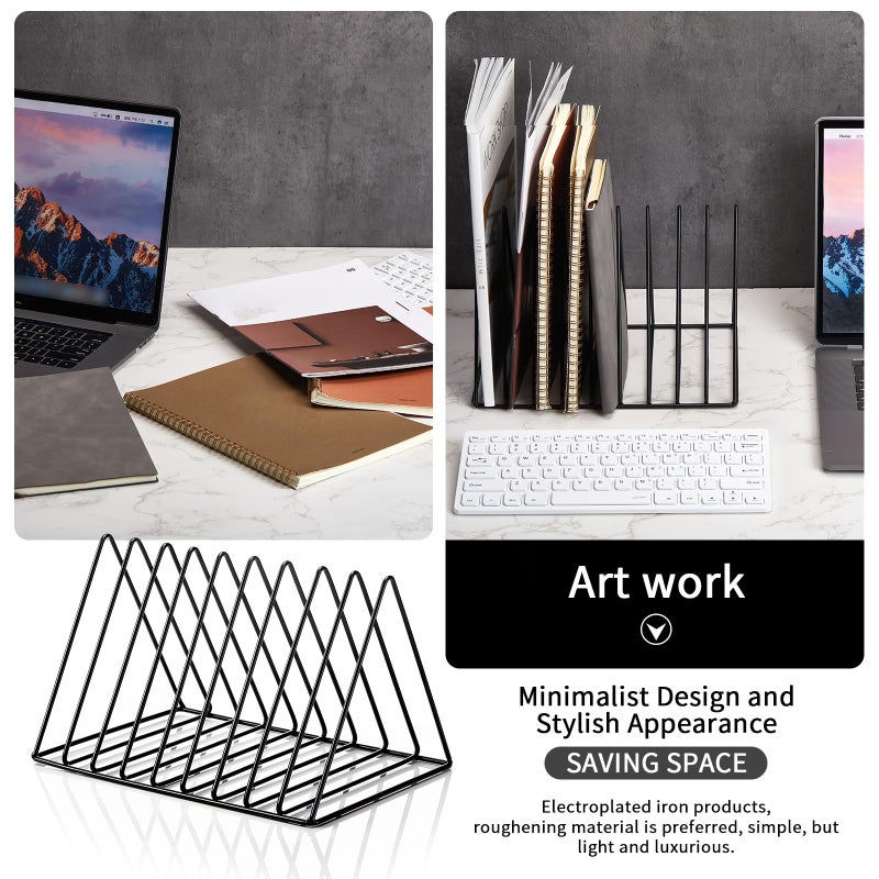 Shimeyao 6 Pieces Magazine Holder Triangle File Holder Book Record Metal Vinyl Record Storage Magazine Rack Multifunction Triangle File Organizer Sorter for Decor Home Office (Black) - Image 4