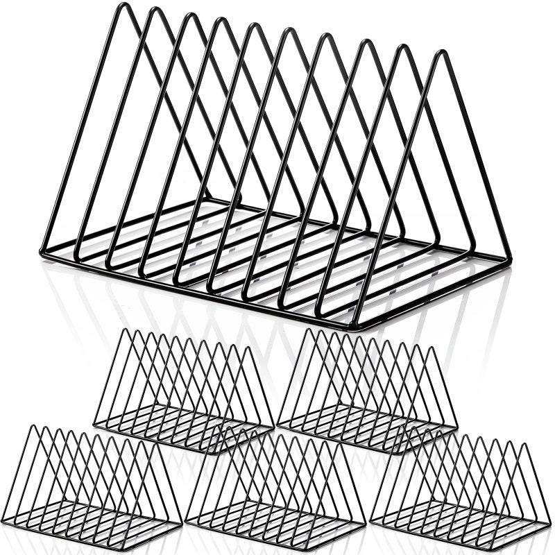 Shimeyao 6 Pieces Magazine Holder Triangle File Holder Book Record Metal Vinyl Record Storage Magazine Rack Multifunction Triangle File Organizer Sorter for Decor Home Office (Black) - Image 1