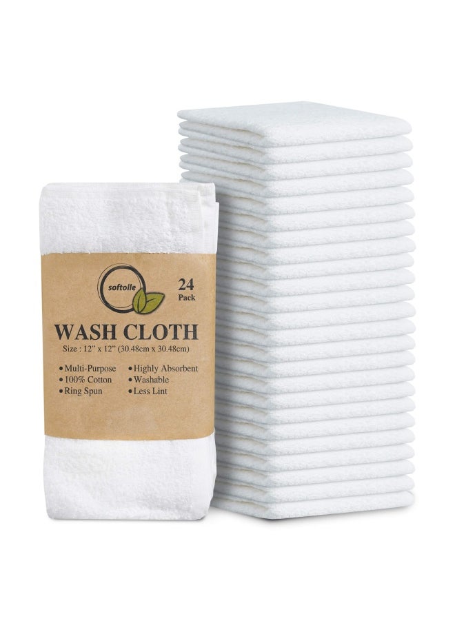 Softolle - 100  Cotton Ring Spun Wash Cloths   Bulk Pack Of Washcloths   12X12 Inches   Wash Cloth For Face  Highly Absorbent  Soft And Face Towels  White  24 Pack - Image 1