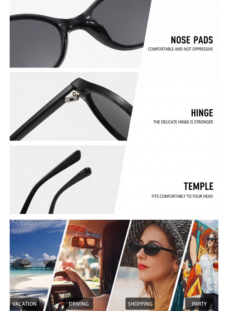 تصميم زينس نظارة شمسية نسائية صغيرة وخفيفة جداً بتصميم بيضاوي – حماية 100% من الأشعة فوق البنفسجية، إطار أسود وعدسات سوداء - Image 3