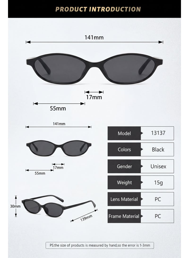 تصميم زينس نظارة شمسية نسائية صغيرة وخفيفة جداً بتصميم بيضاوي – حماية 100% من الأشعة فوق البنفسجية، إطار أسود وعدسات سوداء - Image 4