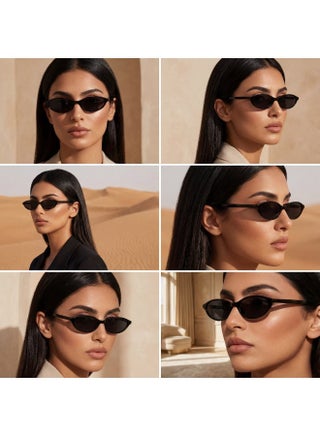 Women’s Small Ultra-Light Oval Sunglasses – 100% UV Protection, Black Frame & Black Lens - view 2