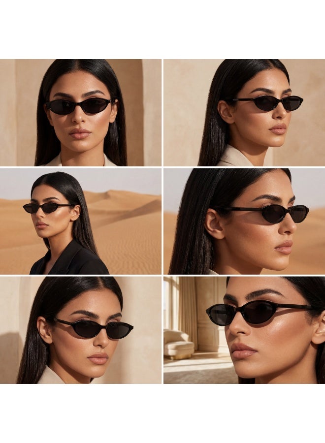 تصميم زينس نظارة شمسية نسائية صغيرة وخفيفة جداً بتصميم بيضاوي – حماية 100% من الأشعة فوق البنفسجية، إطار أسود وعدسات سوداء - Image 2