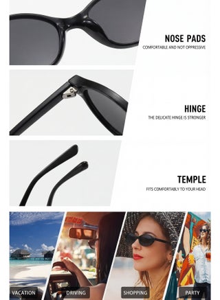 Women’s Small Ultra-Light Oval Sunglasses – 100% UV Protection, Black Frame & Black Lens - view 4