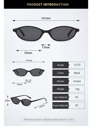 Women’s Small Ultra-Light Oval Sunglasses – 100% UV Protection, Black Frame & Black Lens - view 5