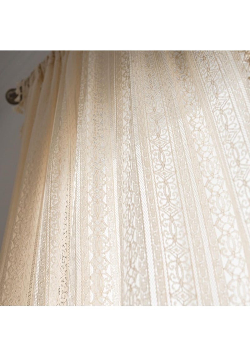 عام ستائر هوم بوهو، دانتيل كروشيه شفاف شرابة محبوكة يدويًا، ستائر ديكور نافذة بجيب قضيب لغرفة المعيشة وغرفة النوم (قطعة واحدة) - Image 3