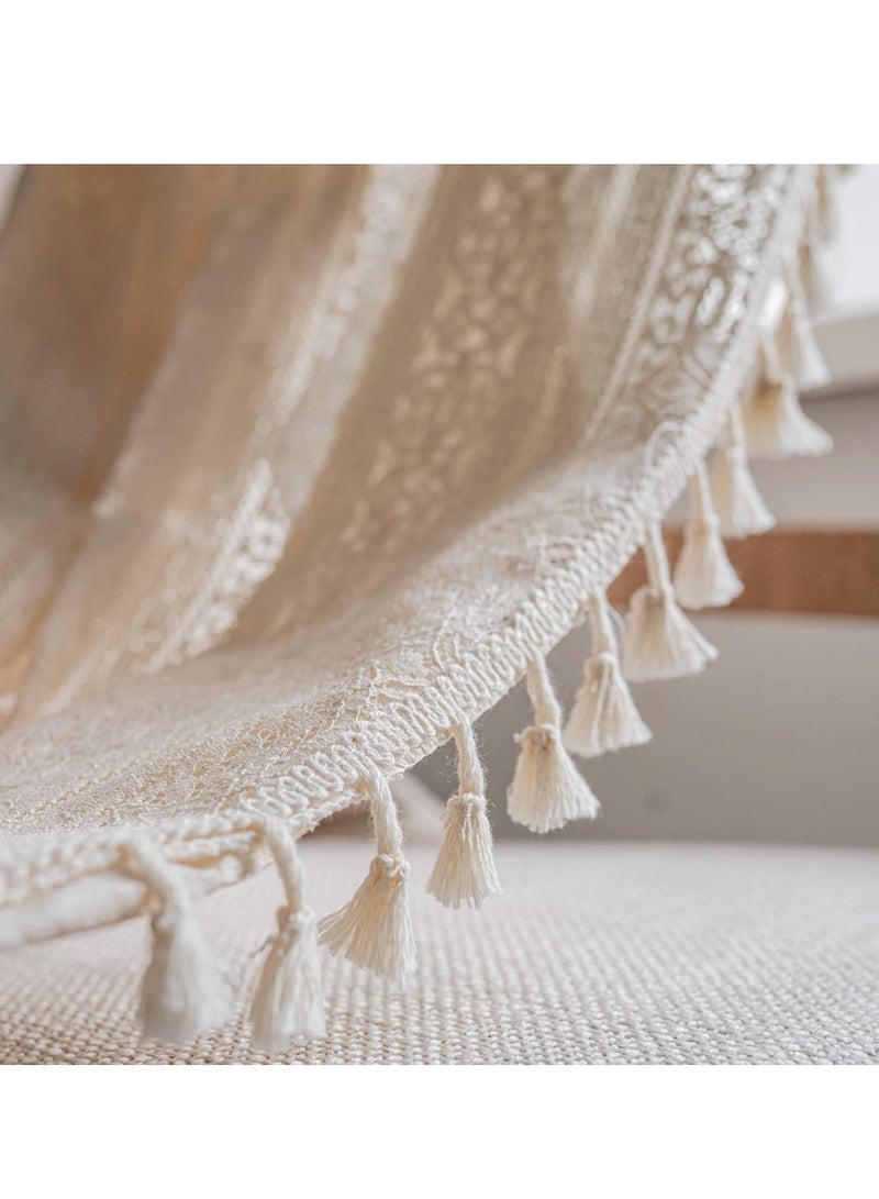 عام ستائر هوم بوهو، دانتيل كروشيه شفاف شرابة محبوكة يدويًا، ستائر ديكور نافذة بجيب قضيب لغرفة المعيشة وغرفة النوم (قطعة واحدة) - Image 4