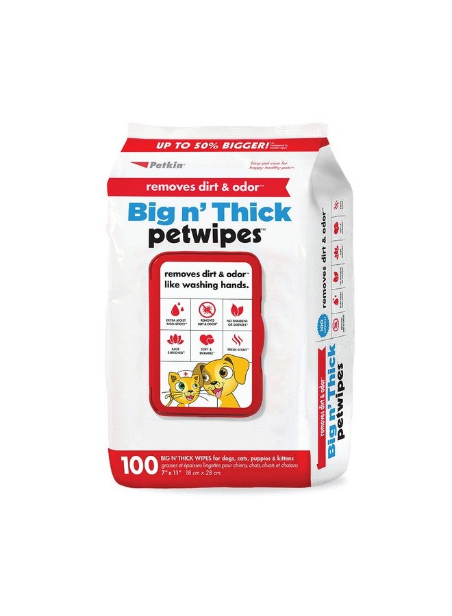 بيتكين مناديل بيتكين للحيوانات الأليفة للكلاب والقطط، 100 منديل كبير - تزيل الأوساخ والروائح مثل غسل اليدين - تنظف الأذنين والوجه والأرداف ومنطقة العين - مريحة ومثالية للمنزل أو السفر - عبوة واحدة من 100 منديل - Image 1