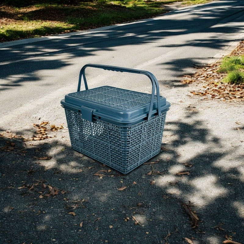 Go Hooked منظم تخزين النزهة متعدد الاستخدامات Go Hooked | صندوق تخزين بلاستيكي بعرض 40 سم وارتفاع 22.5 سم | حاوية محمولة، متينة، وواسعة للطعام، والأدوات، والضروريات الخارجية باللون الرمادي - Image 1