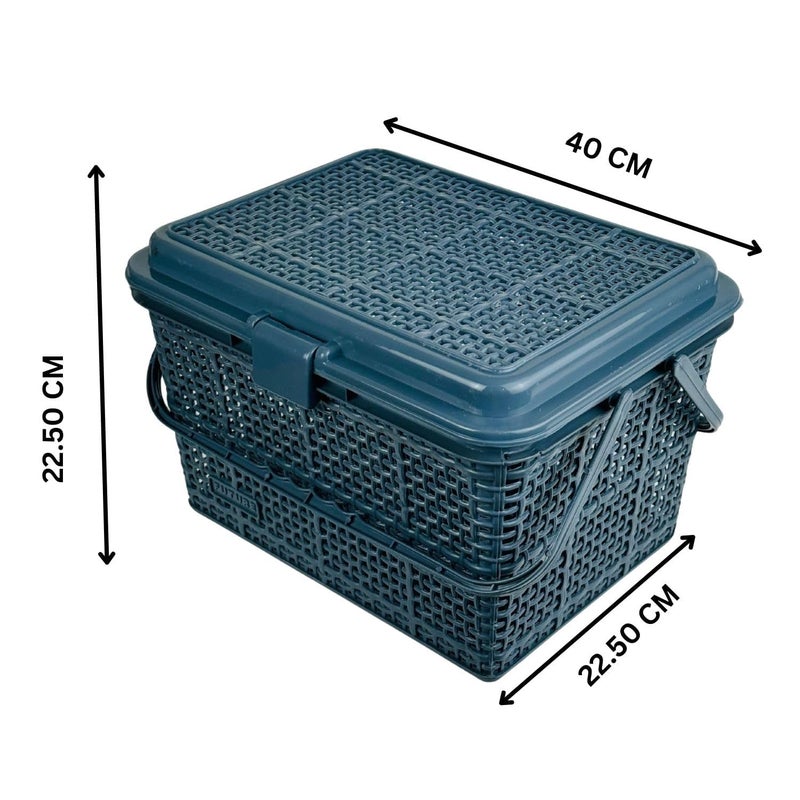 Go Hooked منظم تخزين النزهة متعدد الاستخدامات Go Hooked | صندوق تخزين بلاستيكي بعرض 40 سم وارتفاع 22.5 سم | حاوية محمولة، متينة، وواسعة للطعام، والأدوات، والضروريات الخارجية باللون الرمادي - Image 3