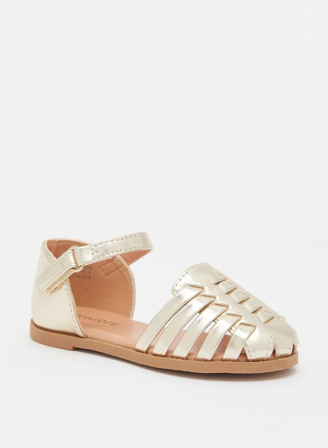 جونيورز صنادل بنات مسطحة بإغلاق بشريط لاصق