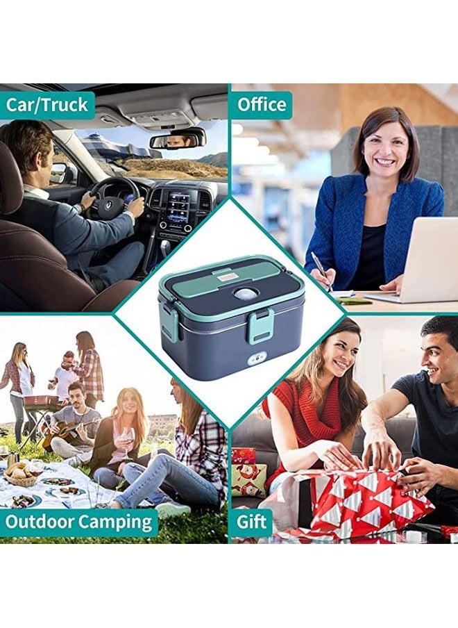 Arabest - Electric Lunch Box, 60W Food Heated 12V 24V 110V Portable Food Warmer Heater for Car/Truck/Home Self Heating Box with 1.8L 304 Stainless Steel Container 0.45L Compartment (Green+Royal blue) - Image 1