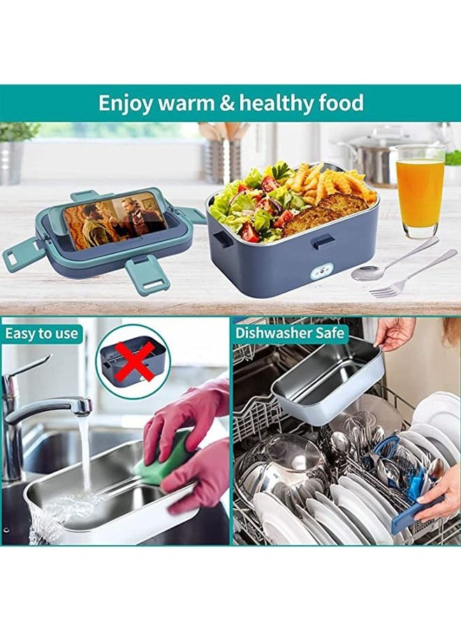 Arabest - Electric Lunch Box, 60W Food Heated 12V 24V 110V Portable Food Warmer Heater for Car/Truck/Home Self Heating Box with 1.8L 304 Stainless Steel Container 0.45L Compartment (Green+Royal blue) - Image 1