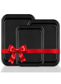 AMROAH 3 pcs Carbon Steel Baking Tray for Oven Set (Large Medium Small), Nonstick Baking Pan Cooking Sheet Non Toxic Healthy & Easy Clean for Cookies Brownie Pizza Kitchen Ovens  - Image 1