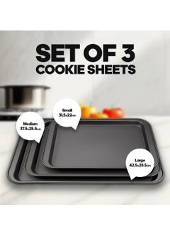AMROAH 3 pcs Carbon Steel Baking Tray for Oven Set (Large Medium Small), Nonstick Baking Pan Cooking Sheet Non Toxic Healthy & Easy Clean for Cookies Brownie Pizza Kitchen Ovens  - Image 2