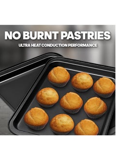 AMROAH 3 pcs Carbon Steel Baking Tray for Oven Set (Large Medium Small), Nonstick Baking Pan Cooking Sheet Non Toxic Healthy & Easy Clean for Cookies Brownie Pizza Kitchen Ovens  - Image 4