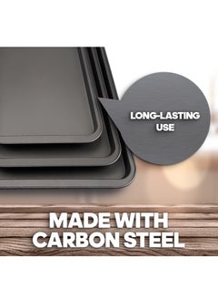 AMROAH 3 pcs Carbon Steel Baking Tray for Oven Set (Large Medium Small), Nonstick Baking Pan Cooking Sheet Non Toxic Healthy & Easy Clean for Cookies Brownie Pizza Kitchen Ovens  - Image 5
