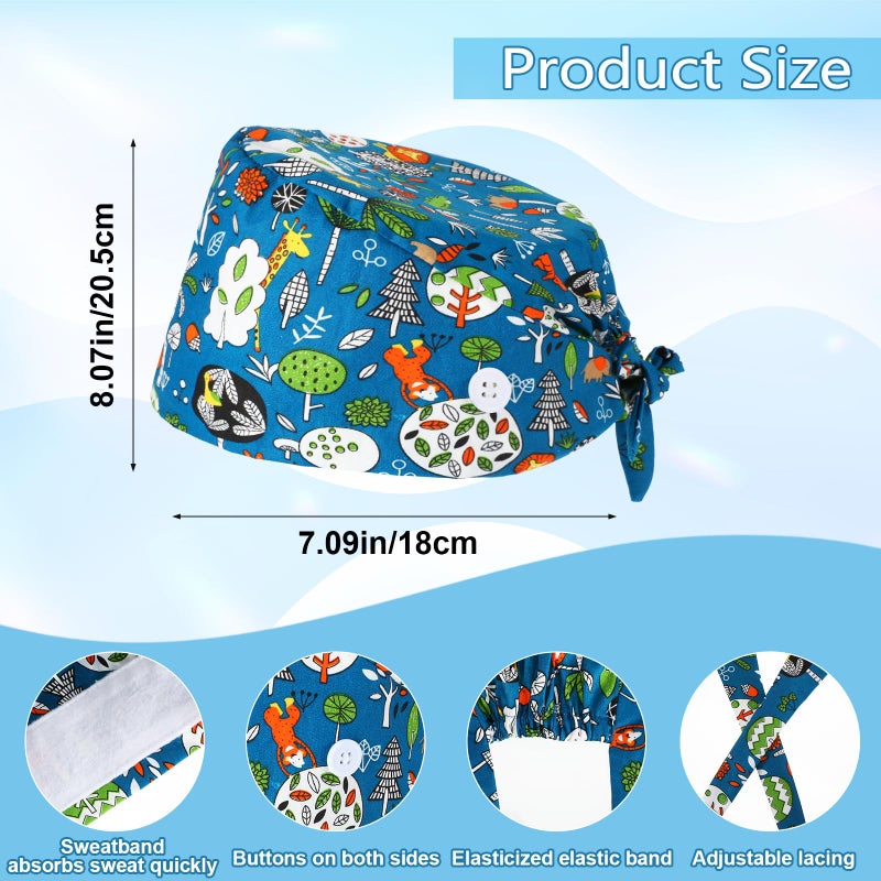 Heclia 2Pcs Scrub Caps Women, Nursing Hats with Buttons & Sweatband Adjustable Bouffant Working Cap Breathable Surgery Cap Women No-Slip Unisex Surgical Hat for Dentist Nurse Caps Figs Scrubcap Blue - Image 2