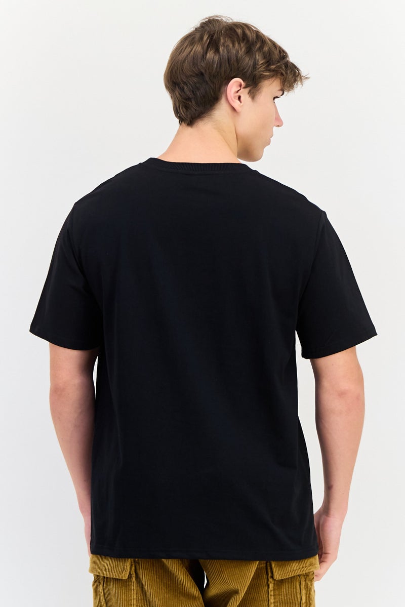 YOTO Men Crew Neck Short Sleeves Graphic Print T-Shirt, Black - Image 2