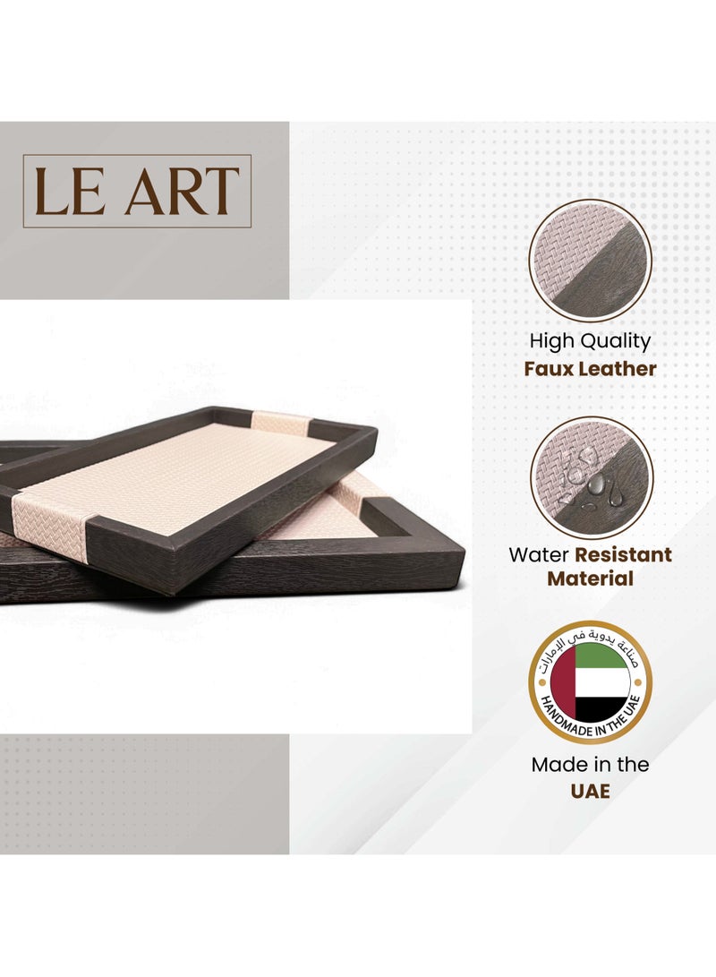 LeArt Leather Serving Tray – Serving Tray without Handles | Home, Office, Restaurant | Appetizer, Food, Snack Serving Platter | Trays Serving Set (Wooden Walnut | Set of 2) - Image 2