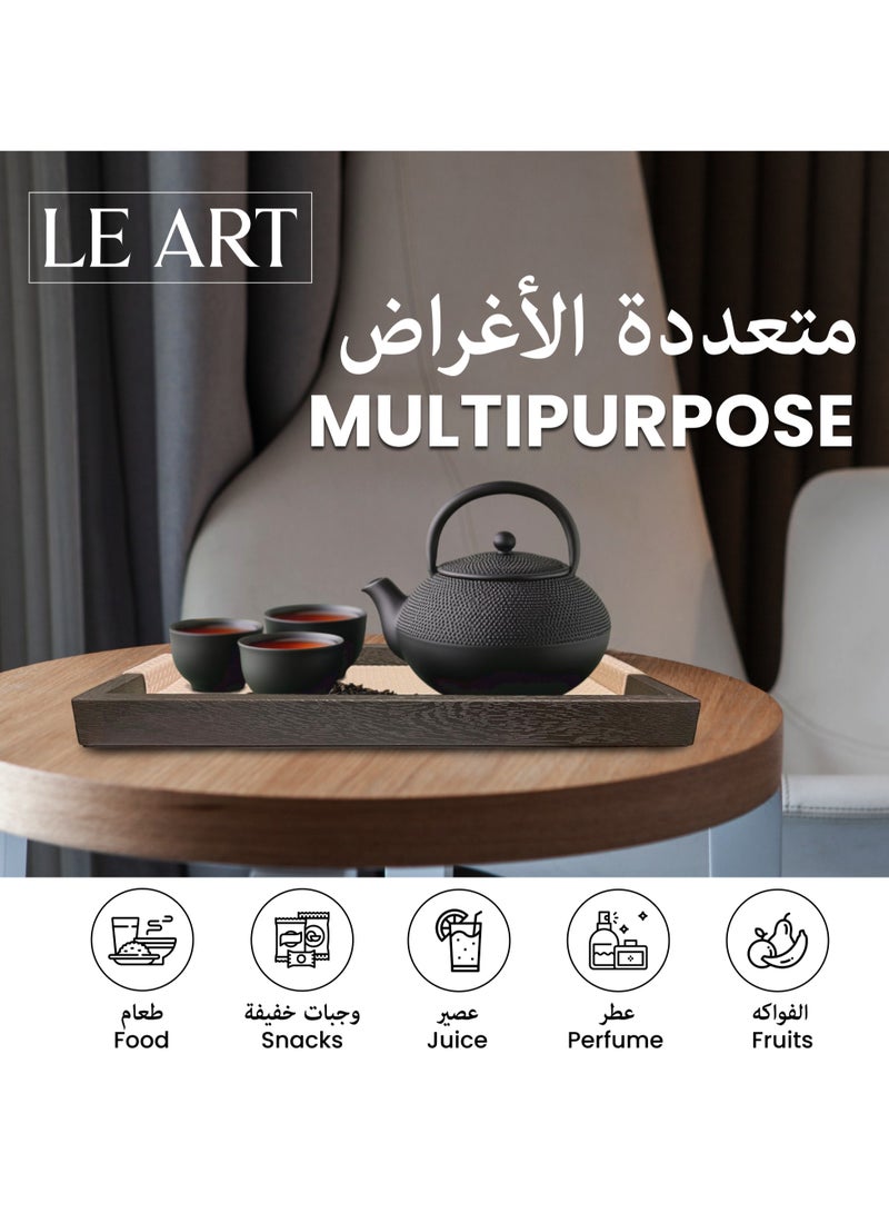 LeArt Leather Serving Tray – Serving Tray without Handles | Home, Office, Restaurant | Appetizer, Food, Snack Serving Platter | Trays Serving Set (Wooden Walnut | Set of 2) - Image 3