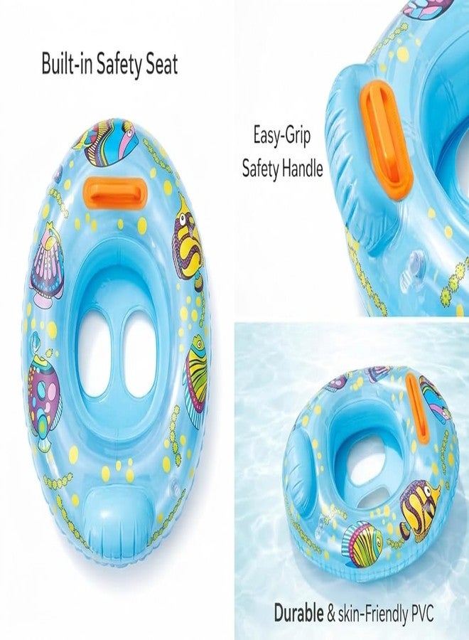RIVUGJA Inflatable Pool Boat for Kids - Durable PVC Floating Raft with Fish Design, Comfortable Backrest, Safety Handle, Easy to Inflate, Fun Water Toy for Swimming Pools (Blue) - Image 3