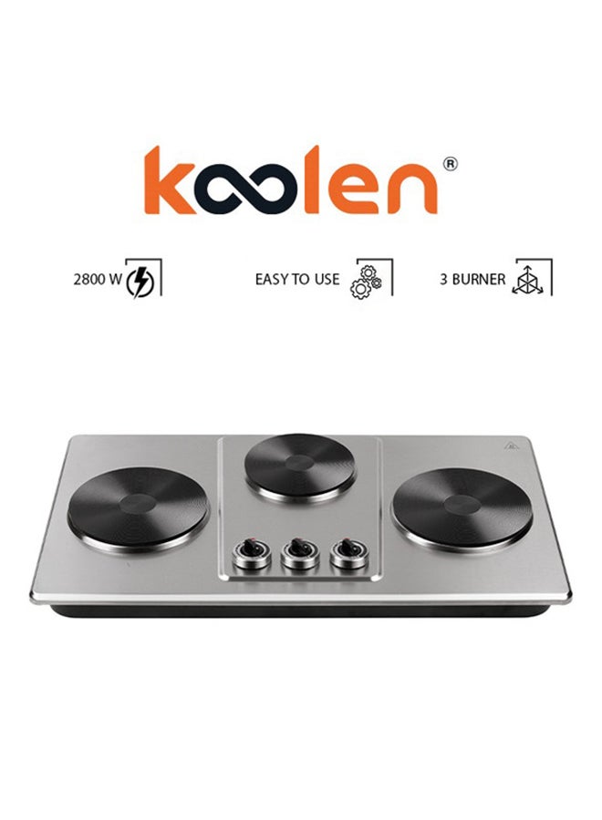KOOLEN Electric Hot Plate 3 Burner 2800 W 816105006 Silver - Image 1
