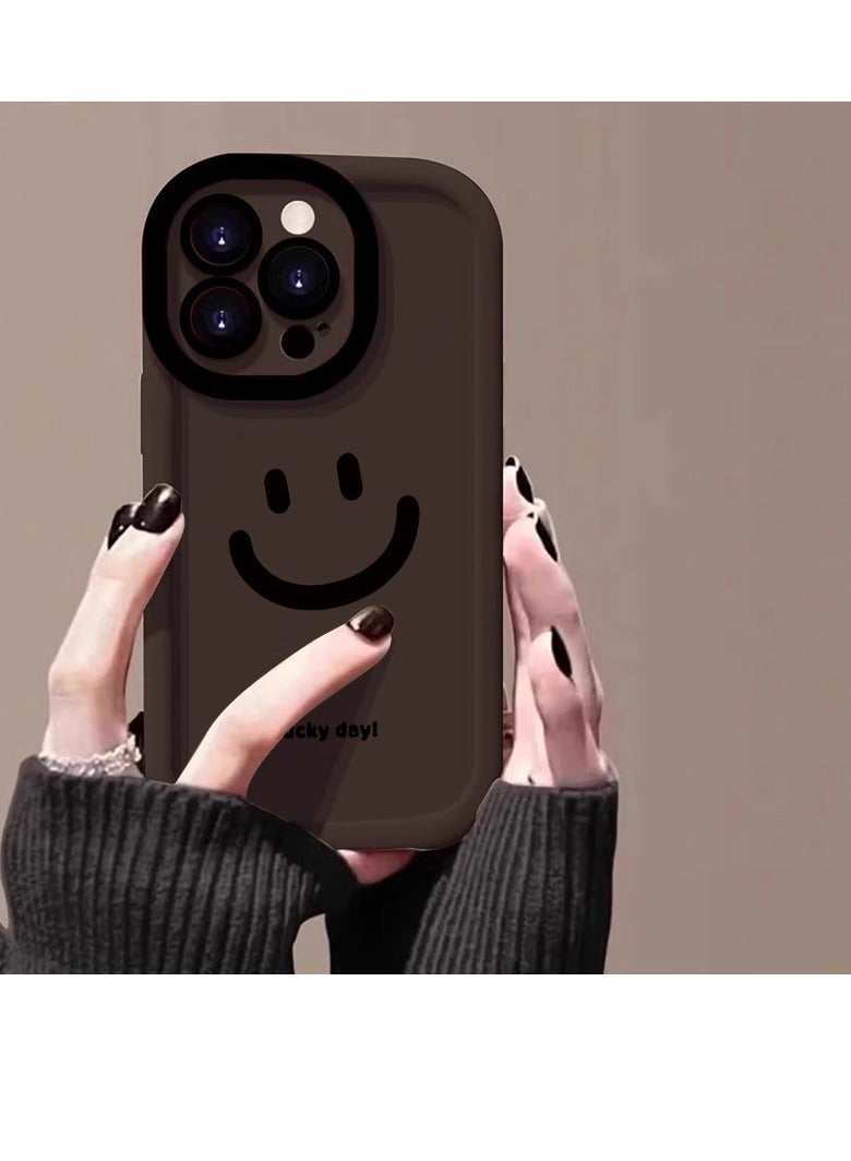 NIBEMINENT Lucky Smiley Protective TPU Case Cover For iPhone 15 Pro Max, Coffee Color