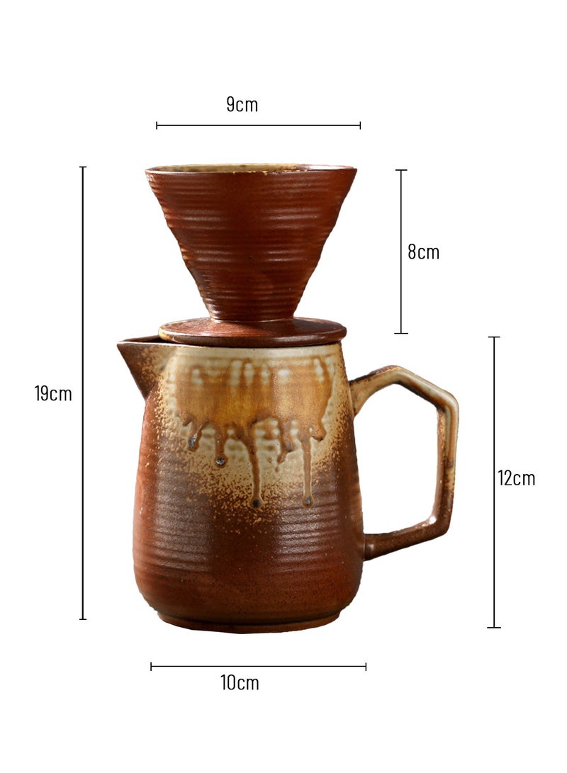 EqiEch V60 Pour Over Coffee Maker Set 2pcs, Ceramic Hand Brewing Coffee Maker, 16oz/480ml Pour Over Coffee Dripper and Coffee Pot 1-4 Cups(Terracotta) - Image 2