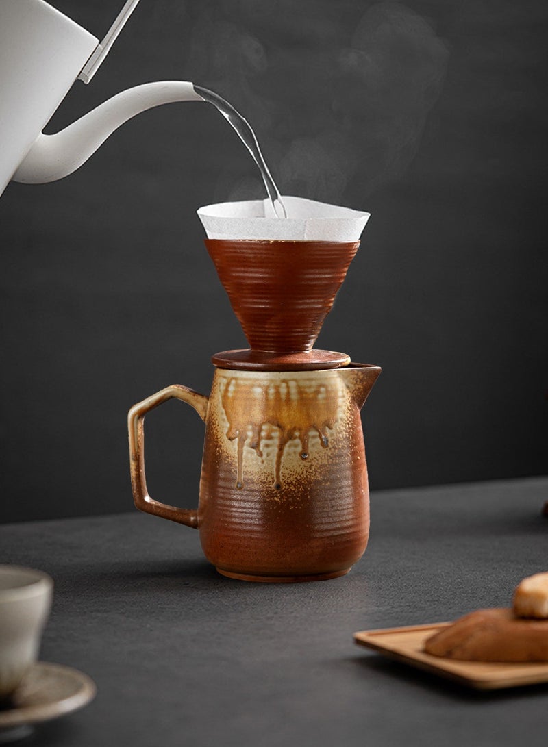 EqiEch V60 Pour Over Coffee Maker Set 2pcs, Ceramic Hand Brewing Coffee Maker, 16oz/480ml Pour Over Coffee Dripper and Coffee Pot 1-4 Cups(Terracotta) - Image 4