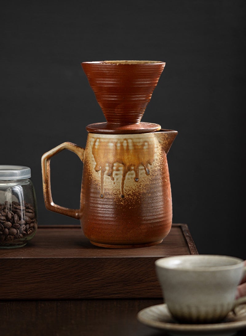 EqiEch V60 Pour Over Coffee Maker Set 2pcs, Ceramic Hand Brewing Coffee Maker, 16oz/480ml Pour Over Coffee Dripper and Coffee Pot 1-4 Cups(Terracotta) - Image 5