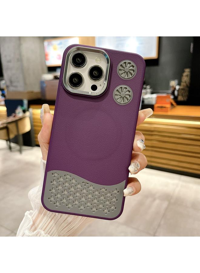 زبون جراب هاتف iPhone 12 Pro Max مصنوع من الجلد المزخرف بمروحة مجوفة ومبرد مغناطيسي MagSafe - Image 1