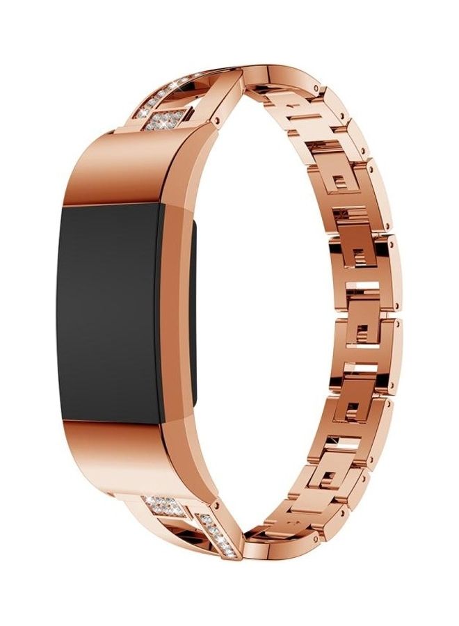 NIBEMINENT X-shaped Diamond-Studded Solid Stainless Steel Wrist Strap Watch Band For Fitbit Charge 2 Rose Gold - Image 2
