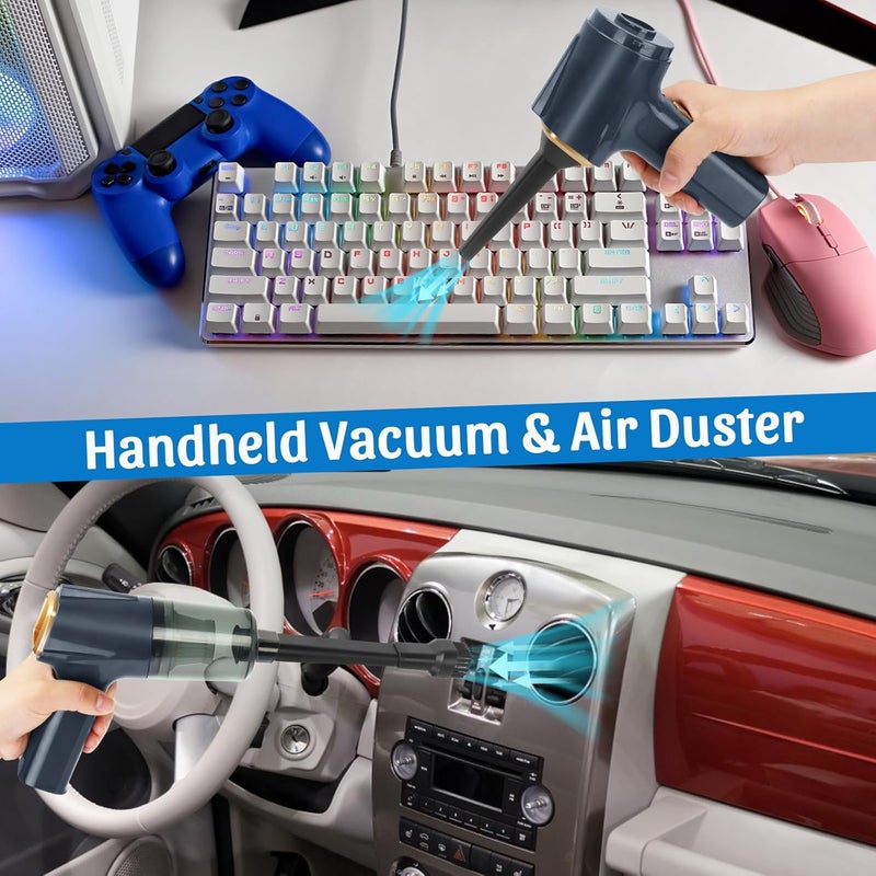 Honlibey 12000Pa Cordless Handheld Vacuum Cleaner, High Power Car Vacuum and Air Duster 2-in-1, Low Decibel Brushless Mini Vacuum with LED light and Multi-Nozzles, for Desk, Sewing Machine, Computer, Keyboard - Image 2
