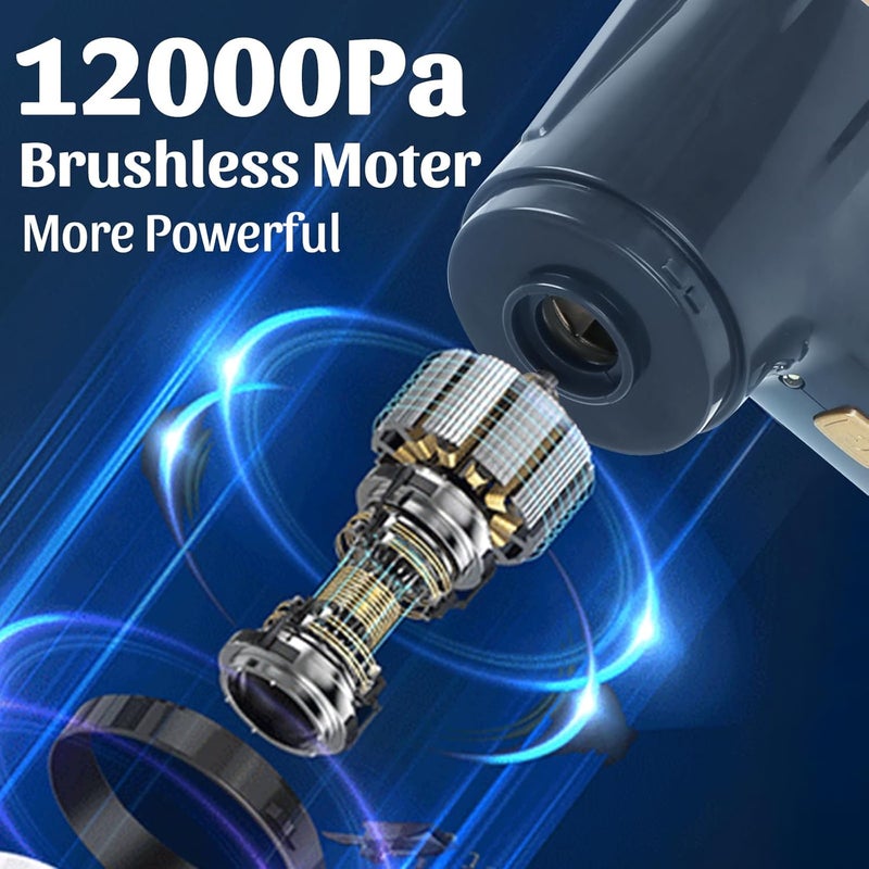 Honlibey 12000Pa Cordless Handheld Vacuum Cleaner, High Power Car Vacuum and Air Duster 2-in-1, Low Decibel Brushless Mini Vacuum with LED light and Multi-Nozzles, for Desk, Sewing Machine, Computer, Keyboard - Image 3