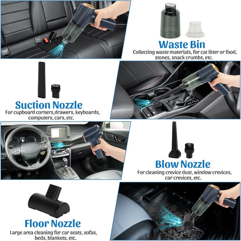Honlibey 12000Pa Cordless Handheld Vacuum Cleaner, High Power Car Vacuum and Air Duster 2-in-1, Low Decibel Brushless Mini Vacuum with LED light and Multi-Nozzles, for Desk, Sewing Machine, Computer, Keyboard - Image 4