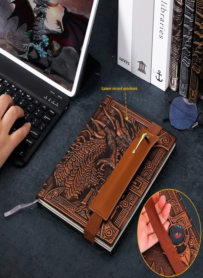 Feidiao Vintage Dragon Embossed Leather Notebook DND Notebook Travel Journal with Black Ballpoint Pen and Pen Sleeve.Antique Handmade A5 Journal,Hardcover Liner,Writing Notebook Gift for Men&Women(Red Copper) - Image 2
